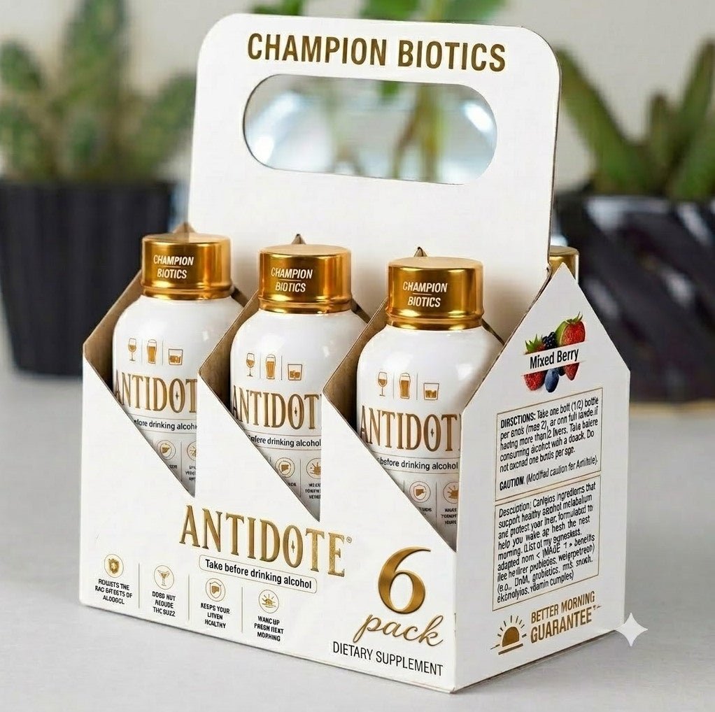 6-Pack 2 oz Antidote pre-alcohol and Liver Supplement shot - Champion Biotics