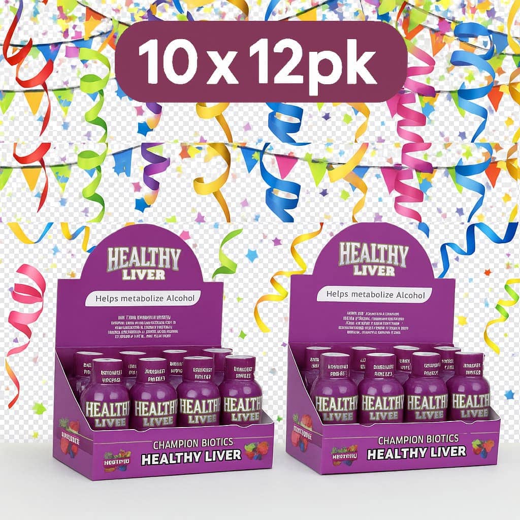 Ultimate party edition 10 x 12 pack Healthy Liver 2oz probiotic shot - Champion Biotics